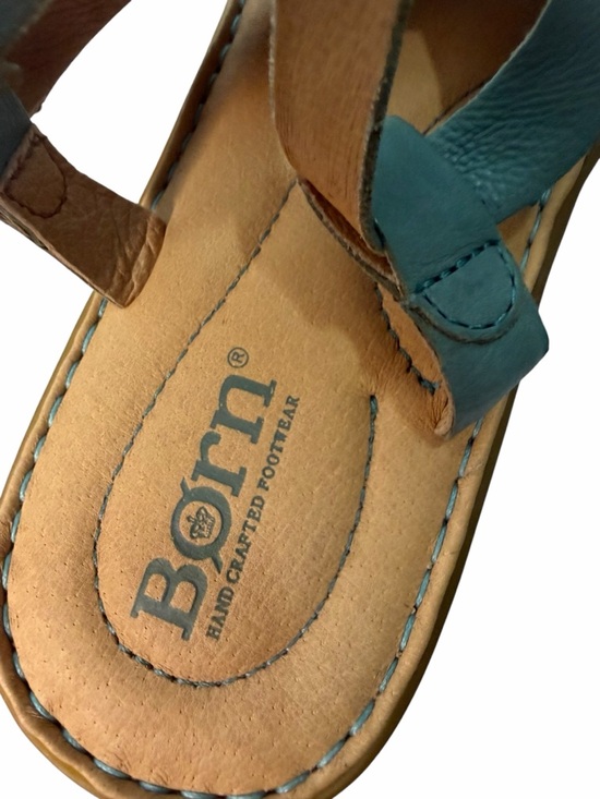 Born Inya Sandals Women's 6M Blue Tan Leather Strappy Toe Loop Flat Buckle - Picture 6 of 11